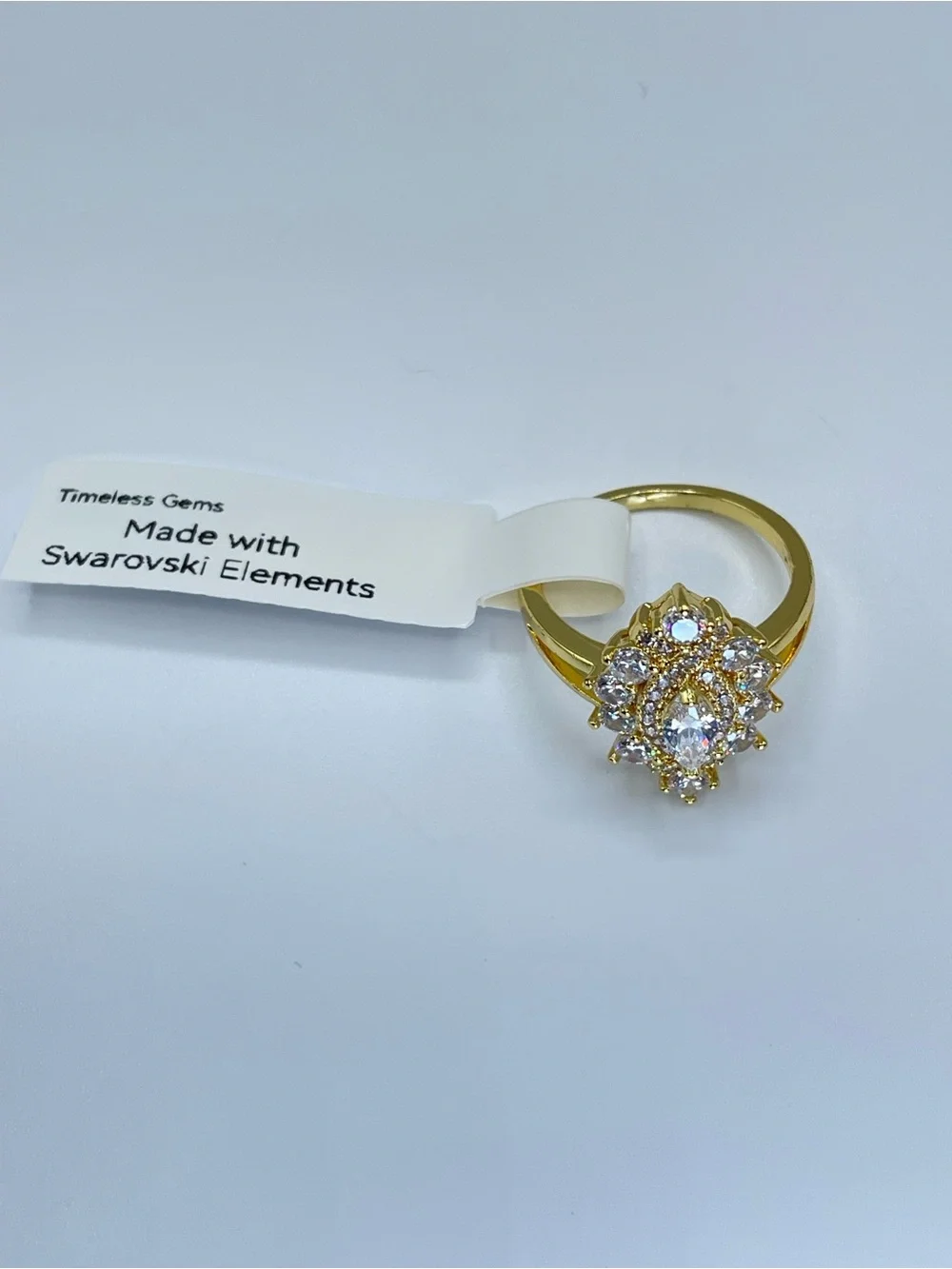 Swarovski Crystal Elements White Crystal Art Deco Ring Vintage Look Sz 7
